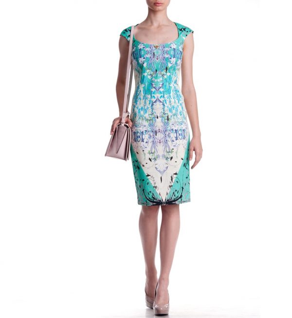 Rochie cu imprimeu floral multicolor Roberto Cavalli din bumbac